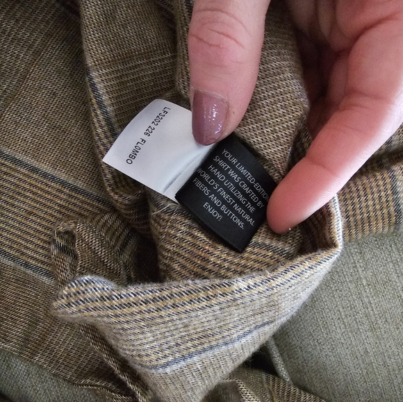 Sharkskin Over-Check Plaid Sport Shirt in Sand by Calder Carmel - Picture 4 of 5